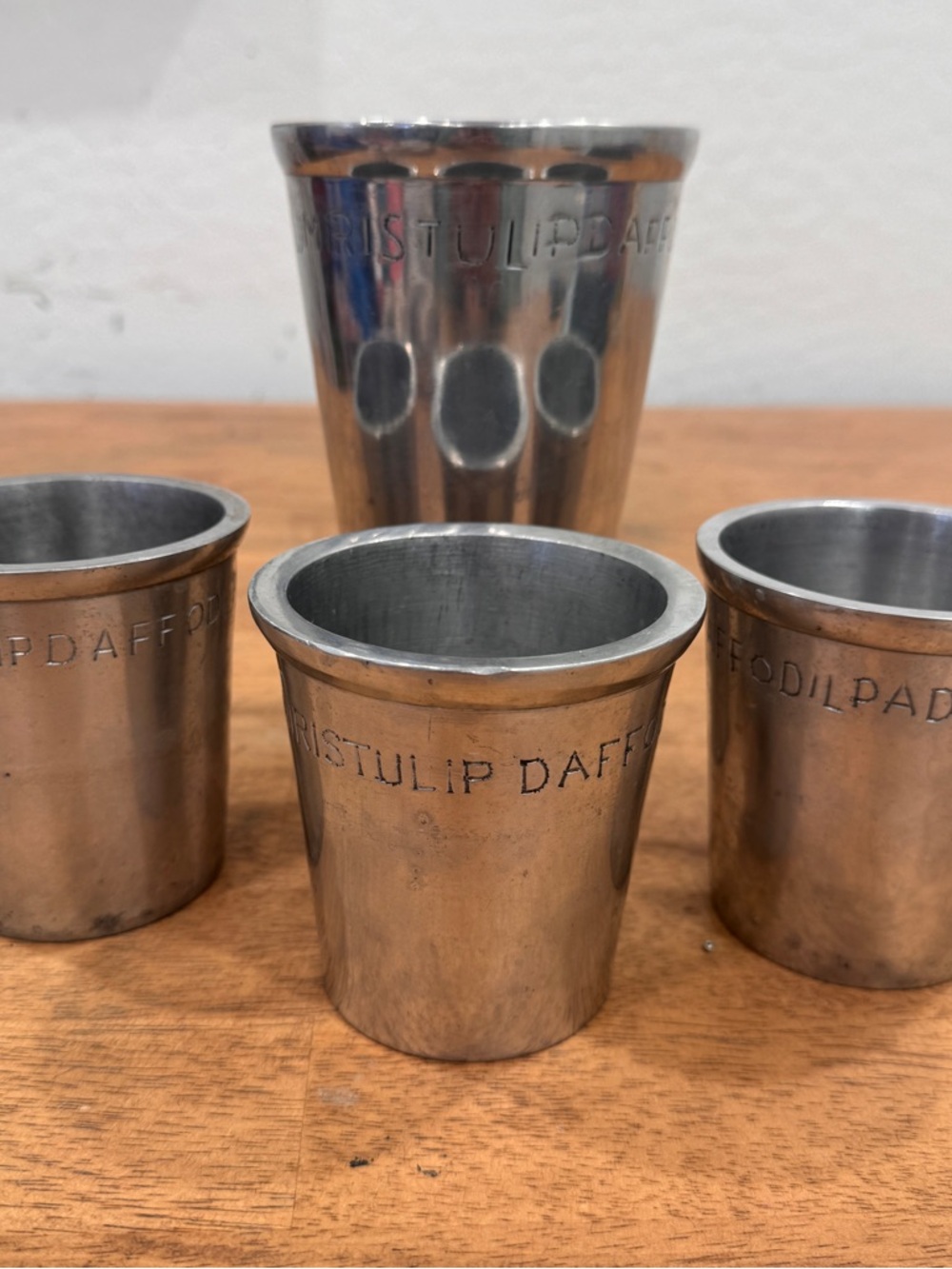 Vintage Metal Flower Pots Lot Of 4 Etched Flower Names